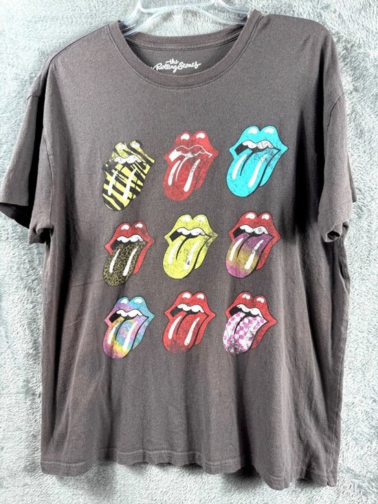 the Rolling Stones Tops - The Rolling Stones Graphic T-Shirt L Multicolor Tongue Logo Brown Unisex